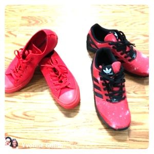 Both red Converse sz 8 & red Adidas sz 8 1/2